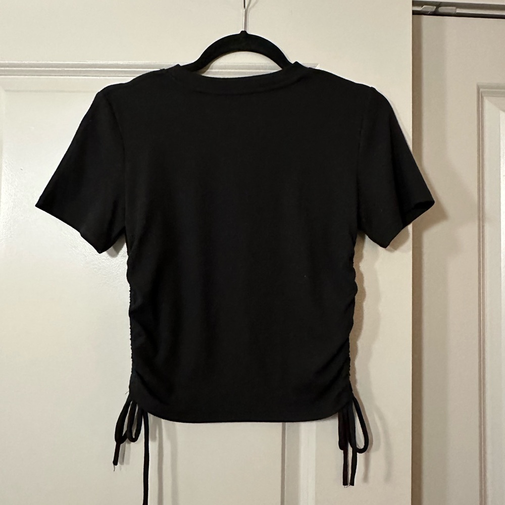 Zara Black Side Ruched Drawstring Tee - Picture 3 of 3
